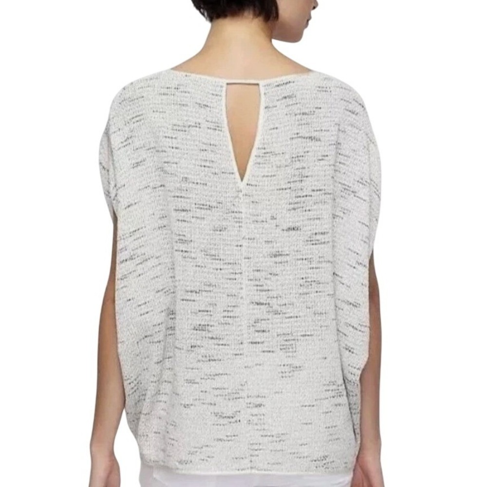 Eileen Fisher Floating Mesh Weave Ballet Neck Wedge Top Quiet Luxury Womens M
